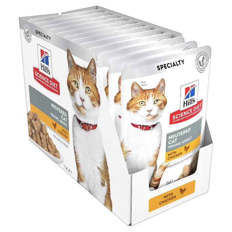 1. **Functional Cat Food** Hills Science Diet Young Adult Neutered Chicken Cat Food Pouches 85g x 12 1. **Functional Cat Food** Hills Science Diet Young Adult Neutered Chicken Cat Food Pouches 85g x 12